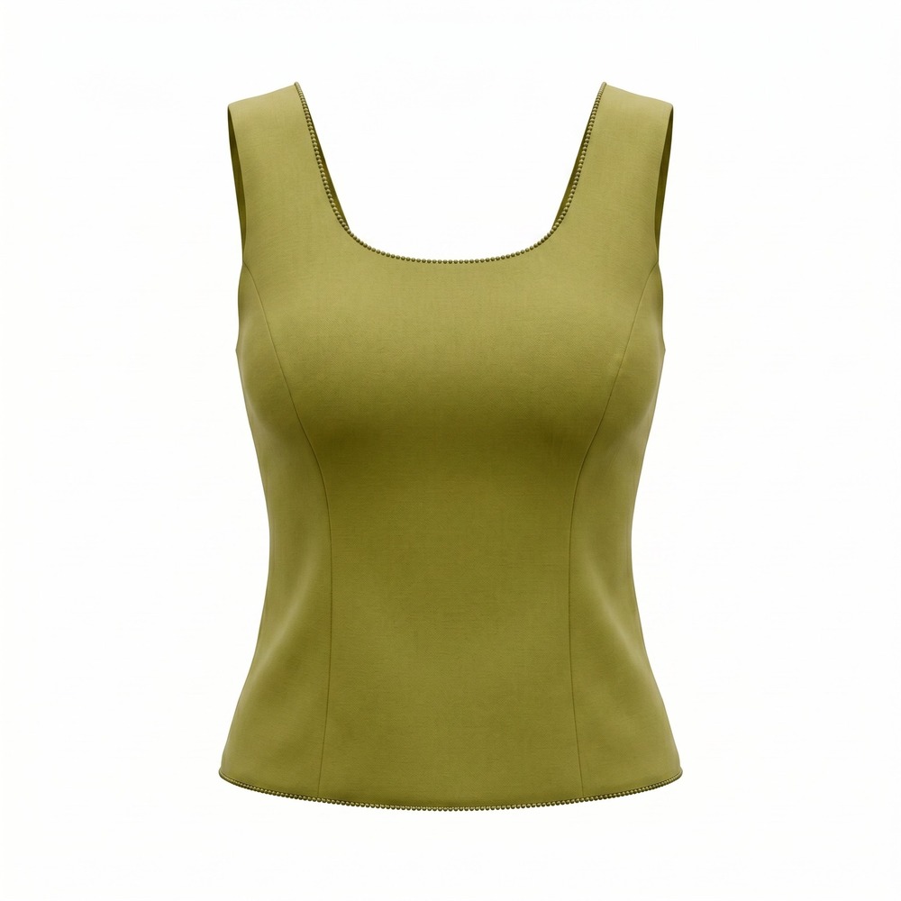 Dressbarn Beaded Linen Blend Tank Top 14W Lime‎ Green Square Neck Boho Coastal